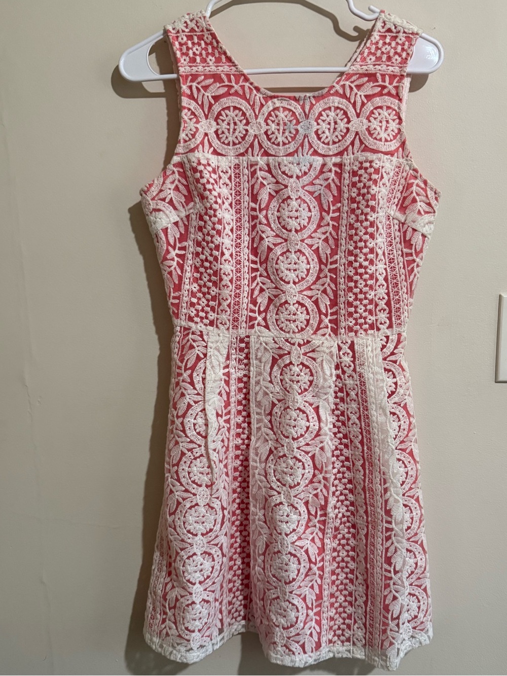 Altar'd State Coral Dress with White Lace Embroidery